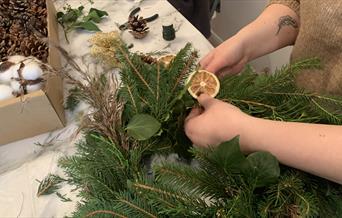 Christmas Wreath being made