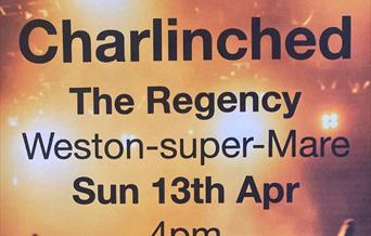 Gold poster with black writing advertising a gig at The Regency, Weston-super-Mare by Charlinched