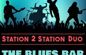 Silhouette of a lively band on stage in front of a crowd to advertise a music night at the Blues Bar Weston-super-Mare