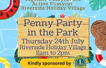 Poster advertising the Penny Party In the Park event at Riverside Holiday Village, Weston-super-Mare