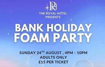 A blue poster advertising a foam party at the Royal Hotel, Weston-super-Mare