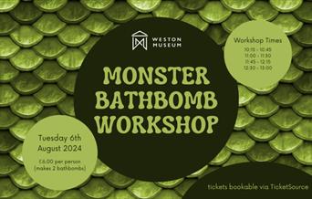 Details of the event against a green poster of monster scales.