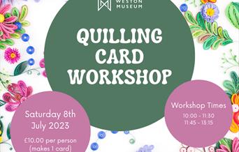 Square image detailing some information given about quilling card workshop.