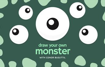 Green poster with mosters eyes and details about the event.