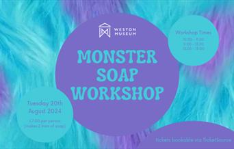 Poster that shows purple and blue monster fur with event  details.