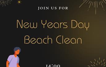 Black poster with sparkling fireworks and a image of a person litter picking.