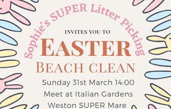 Cartoon images of Easter bunnies in pastel colours with information about the event.