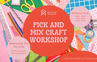 bright poster of craft supplies with event information