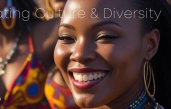Close up of a performer in an African carnival to advertise Afri-Fest in Weston-super-Mare