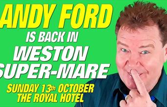 Comedian Andy Ford advertising his show in Weston-super-Mare