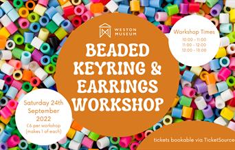 background of miscellanous small beads, with the overlay text announcing the workshops