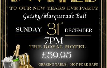 New Years Eve poster - Art Deco design for Gatsby party.  Image of champagne bucket and champagne flutes.