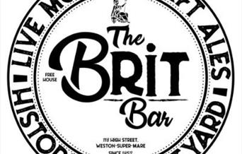 Black and white logo of the Brit Bar live music venue in Weston-super-Mare