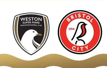 Flyer featuring the crests of Bristol City FC and Weston FC advertising a football match between the two clubs