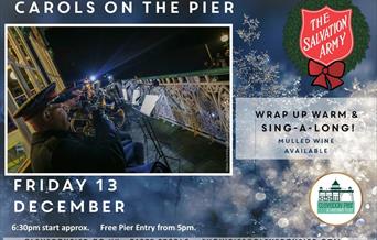 A poster featuring the Salvation Army Band to advertise a night of Christmas Carols on Clevedon Pier