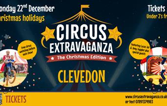 Artist impression of a circus big top with inset pictures of circus performers