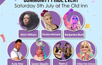 A poster featuring headshots of seven people who will be featuring at Clevedon Pride