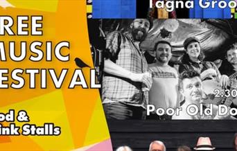 Poster featuring a free music festival in Clevedon