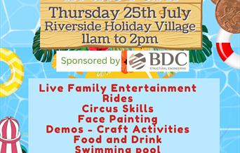 Poster with information about event at Riverside Holiday Village.