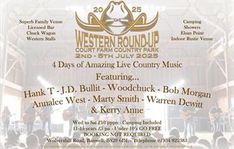 Poster advertising the Western Round-up Country & Western weekend at Court Farm, near Weston-super-Mare