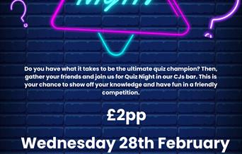Blue poster with neon lights describing quit night at the Royal Hotel, Weston-super-Mare. £2 per person.