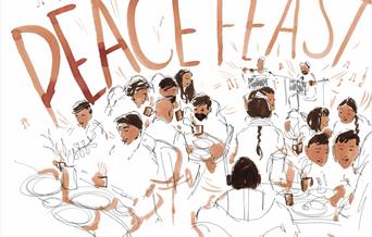 Image of a peace feast with hand drawings.