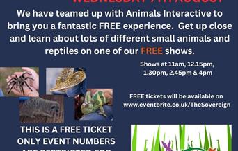 Blue poster with event information and pictures of animals.