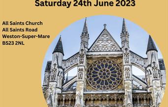 Poster of a cathedral and wording about the event.