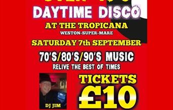 Red poster promoting an adults afternoon disco