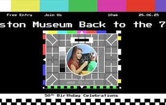 A retro image featuring the old BBC test card to advertise Weston Museum's 50th birthday party