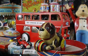 A collection of vintage toys on display at Oakham Treasures museum
