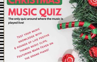 Christmas themed poster advertising a Christmas music quiz