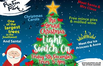 Artist's drawing of a Christmas tree and Santa Claus to promote the turning on of the Christmas lights at Puxton Park