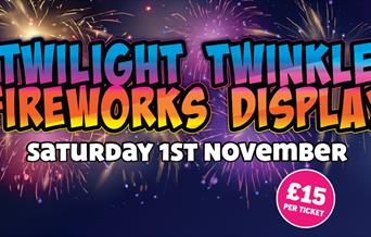 Poster advertising Puxton Park's fireworks display with images of fireworks in the background