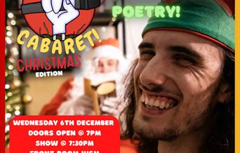 Photograph of Santa  and his Elf helper with full event details.