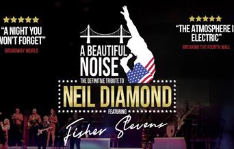 A band in the background and the title in white and gold in the centre.