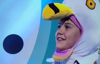 Seagull Boy Cooper Wallace - Europe's champion seagull impersonator - in his seagull costume