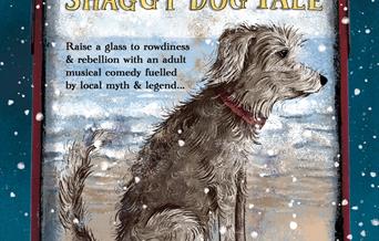 Shaggy Dog - painting of a brown shaggy dog with snow falling all around him.
