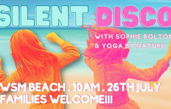 Silent Disco on Weston-super-Mare Beach.  Image of two people dancing on the beach.