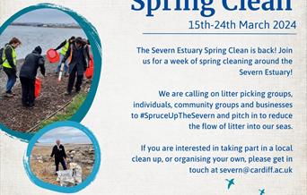 Photograph of litter pickers and details of the Spruce up the Severn week