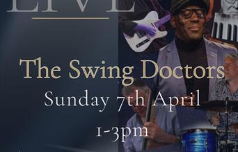 Poster advertising a concert featuring four of the Swing Doctors band members in the image