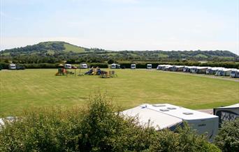 View of camping field with children's play area