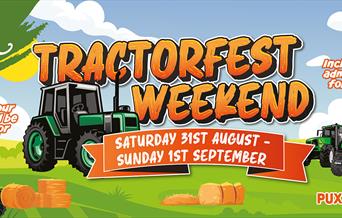 Cartoon-style poster advertising a children's Tractorfest weekend