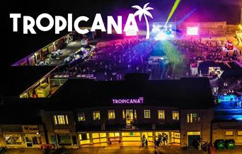 Aerial view of the Tropicana night time venue all lit up with disco lights