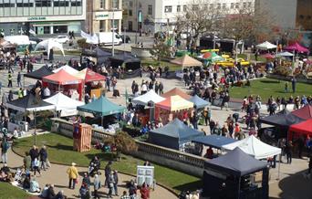 Aerial view of market stalls