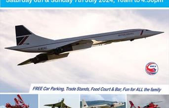 Main picture of Concorde with four other pictures of aeroplanes making up a poster advertising an air show