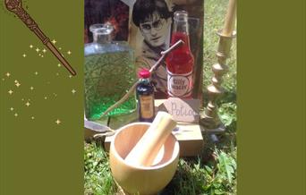 harry potter design outdoors, with creative potions and DIY equipment
