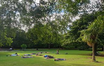 People do Yoga in the park