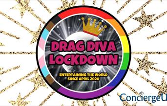 .Drag Diva Lockdown in pink within a circle, on a poster