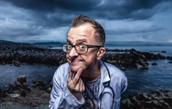 comedian on sea background